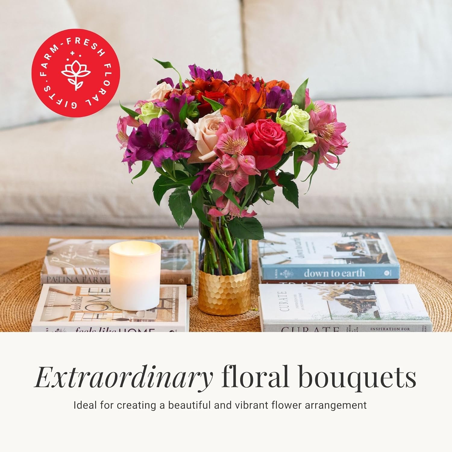BloomsyBox Romantic Blooming Bouquet – Fresh Mixed-Color Roses & Alstroemerias (Glass Vase Included) – Fresh Flower Delivery – Gift for Birthday, Anniversary and special Occasions.