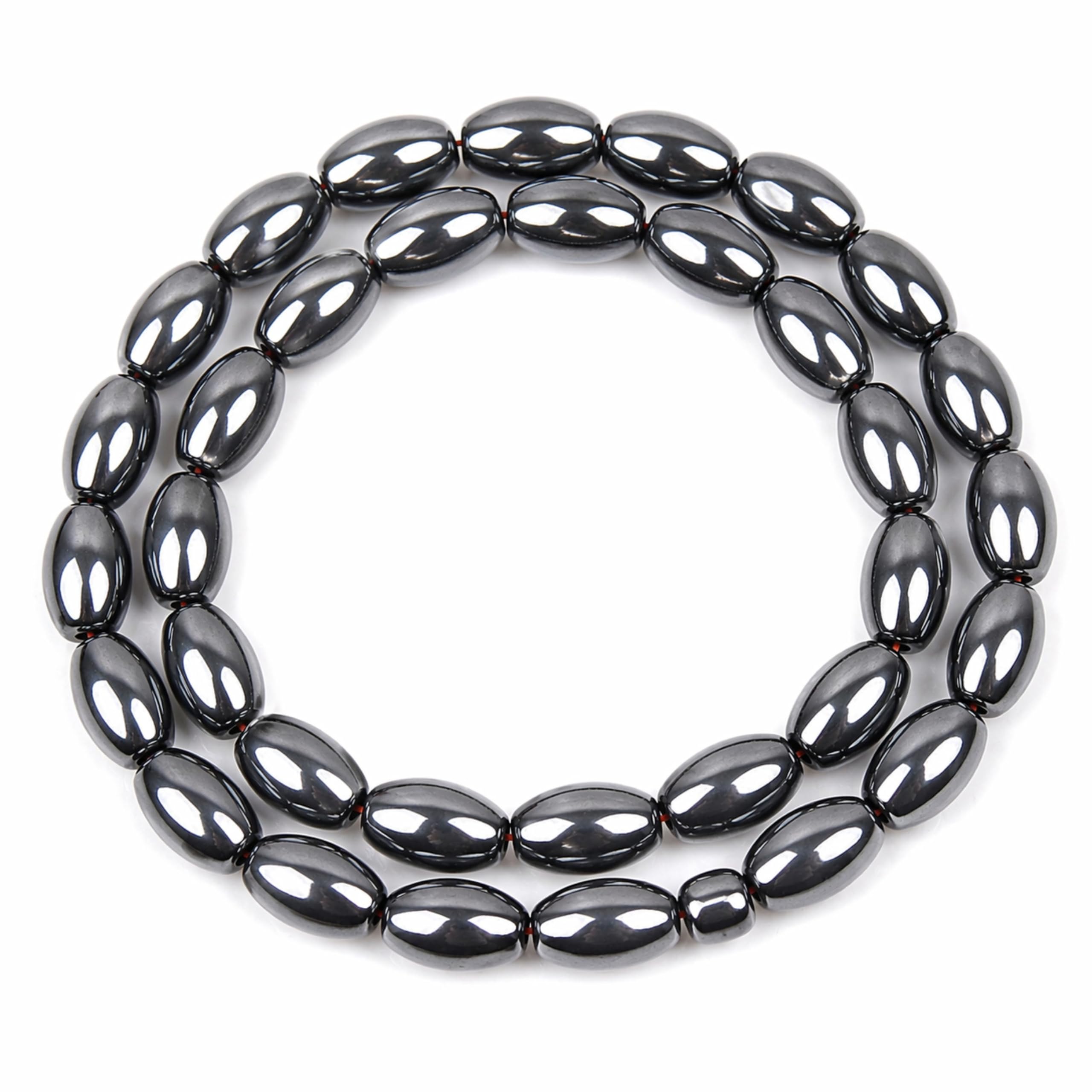 Perlin Hämatitperlen Oval Schwarz 8 x 6 mm Nicht Magnetisch 45 Stück Strang Hämatit Perlen Edelstein lose Perlen für Armband Kette Schmuckherstellung DIY