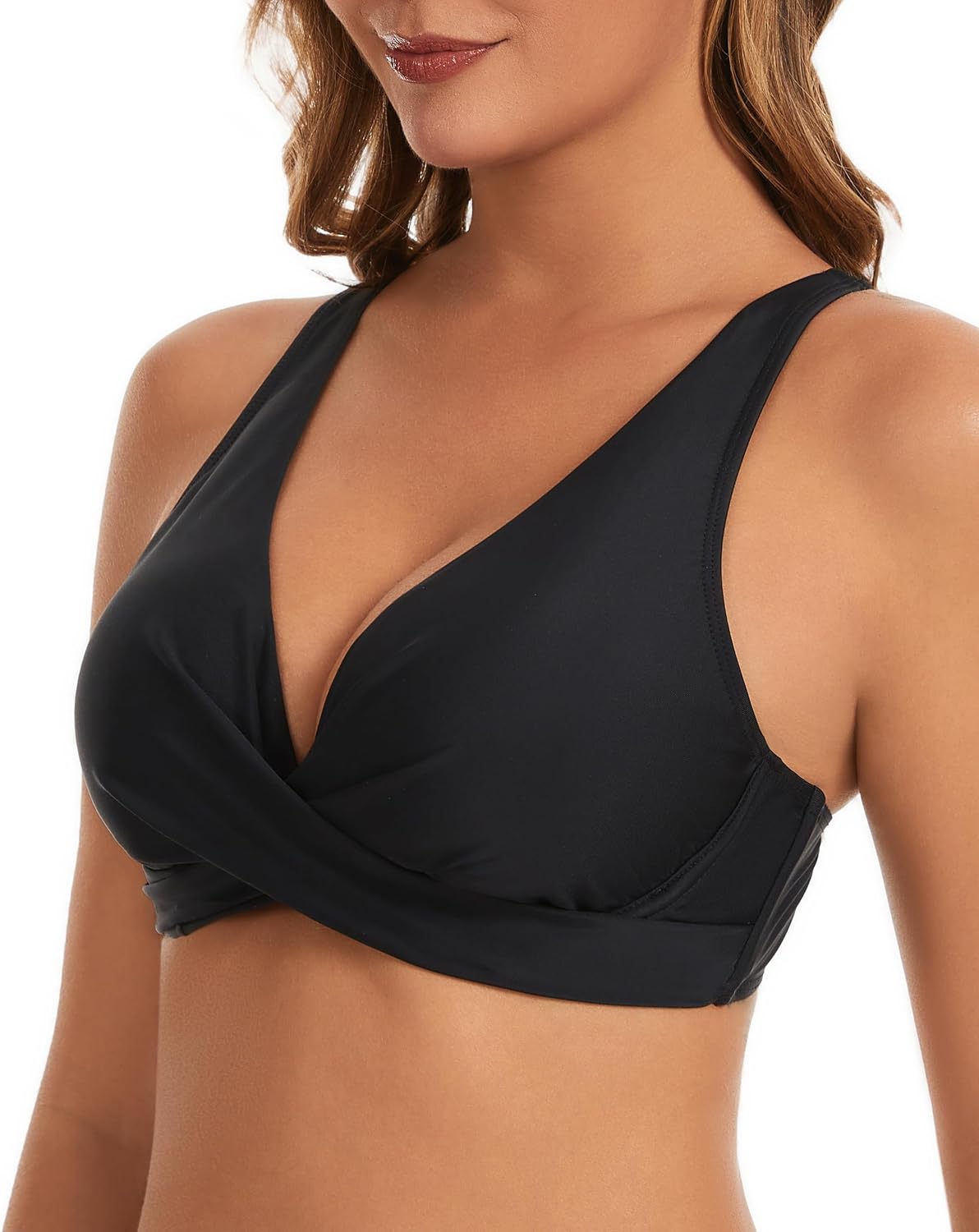Womens Underwire Push Up Bikini Top Adjustable Wide Straps Cropped Tankini Swimsuit Top Only