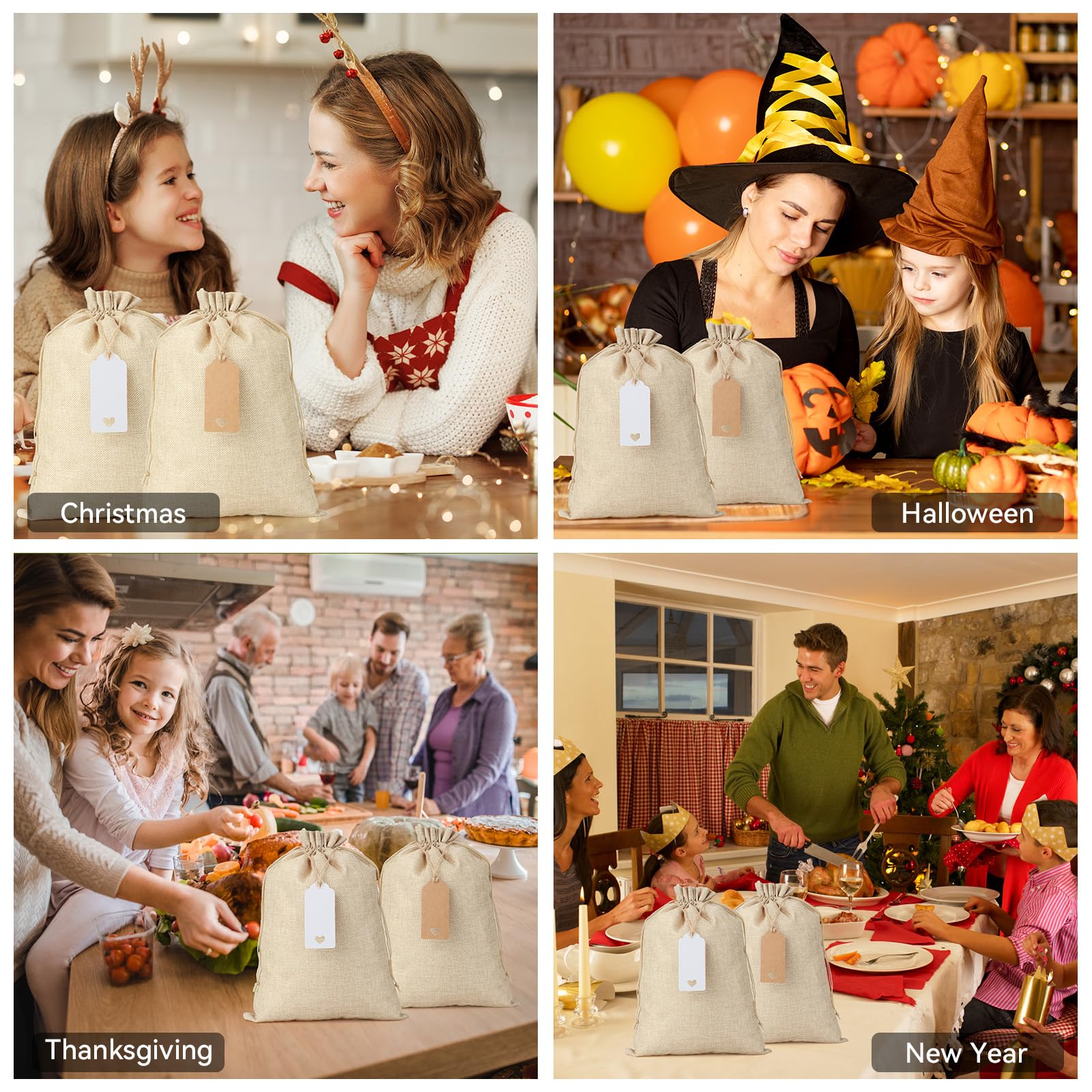 Burlap Bags with Drawstring - 10Pcs 10x14 Gift Sacks for Wrapping Memorial Day Favors, Clothes, Breads, For Birthday, Wedding, DIY, Household Use