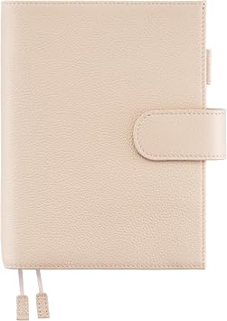 B6 Leather Planner Cover for Stalogy, Midori, Leuchtturm1917, and More - with Pen Loop, Card Slots, Back Pocket, and Bookmarks Beige