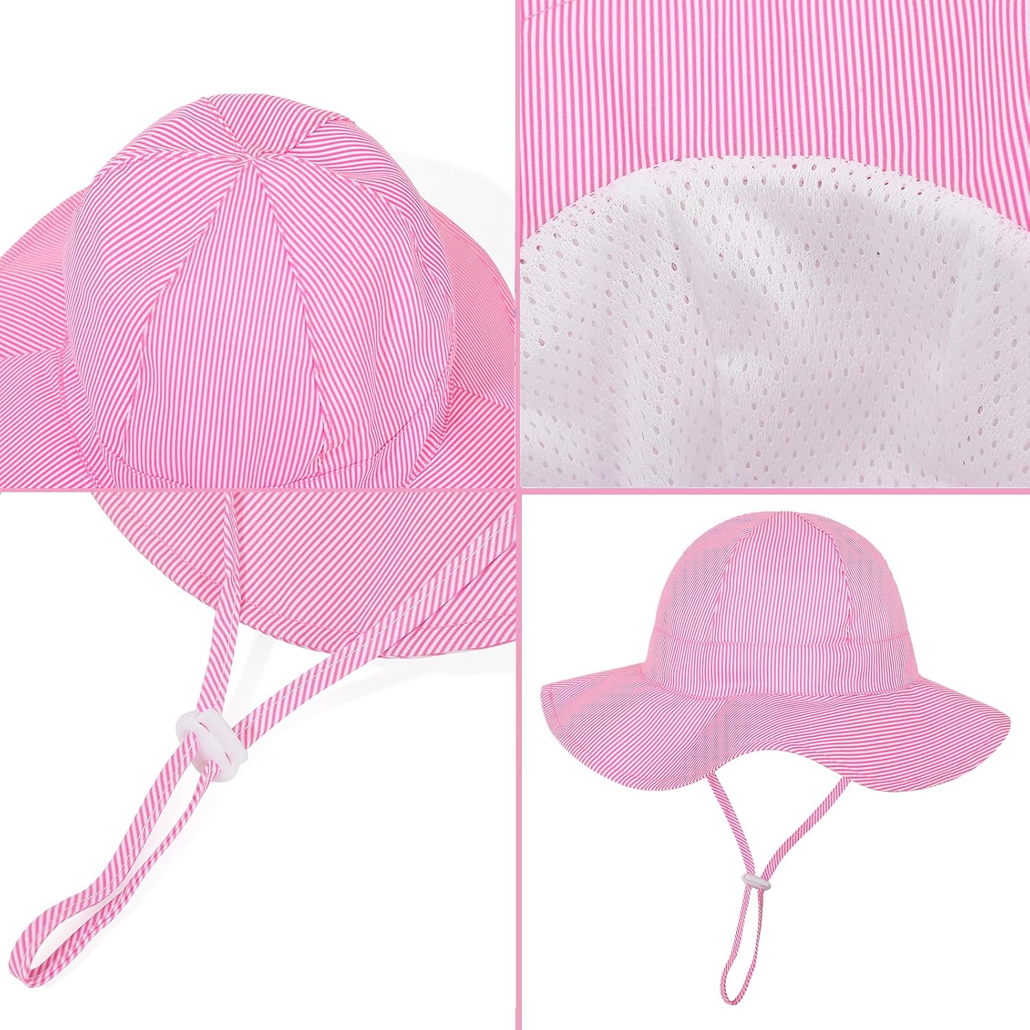 Baby Girl Sun Hat Toddler Beach Hats with UPF 50+ Protective Infant Summer Hat with Wide Brim Baby Girls Bucket Hat Swim Hat (US, Age, 0 Months, 6 Months, Pink Stripes with Bow)