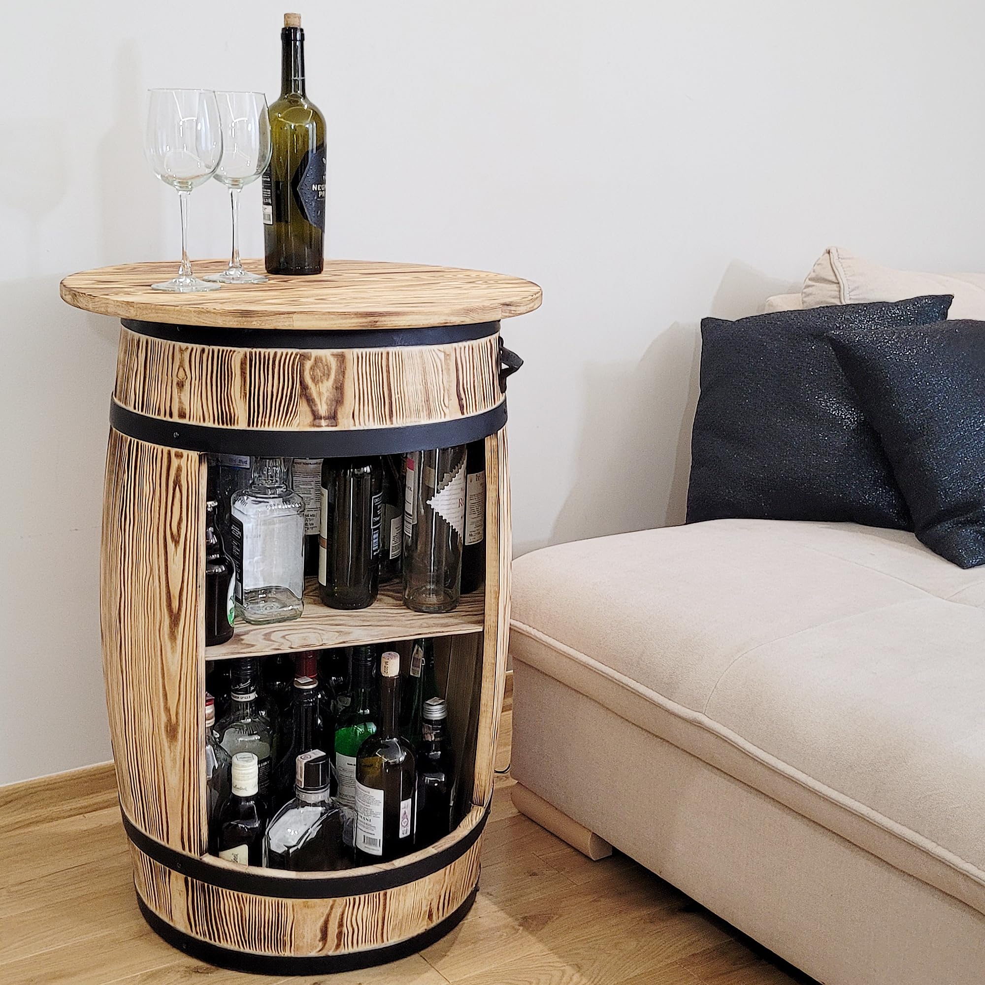 weeco Bar Tonneau en Bois - Meuble Bar avec Plateau et Ouvre-Bouteille - Étagère pour 30-40 Bouteilles - Style Rustique et Vintage - 80x50 cm