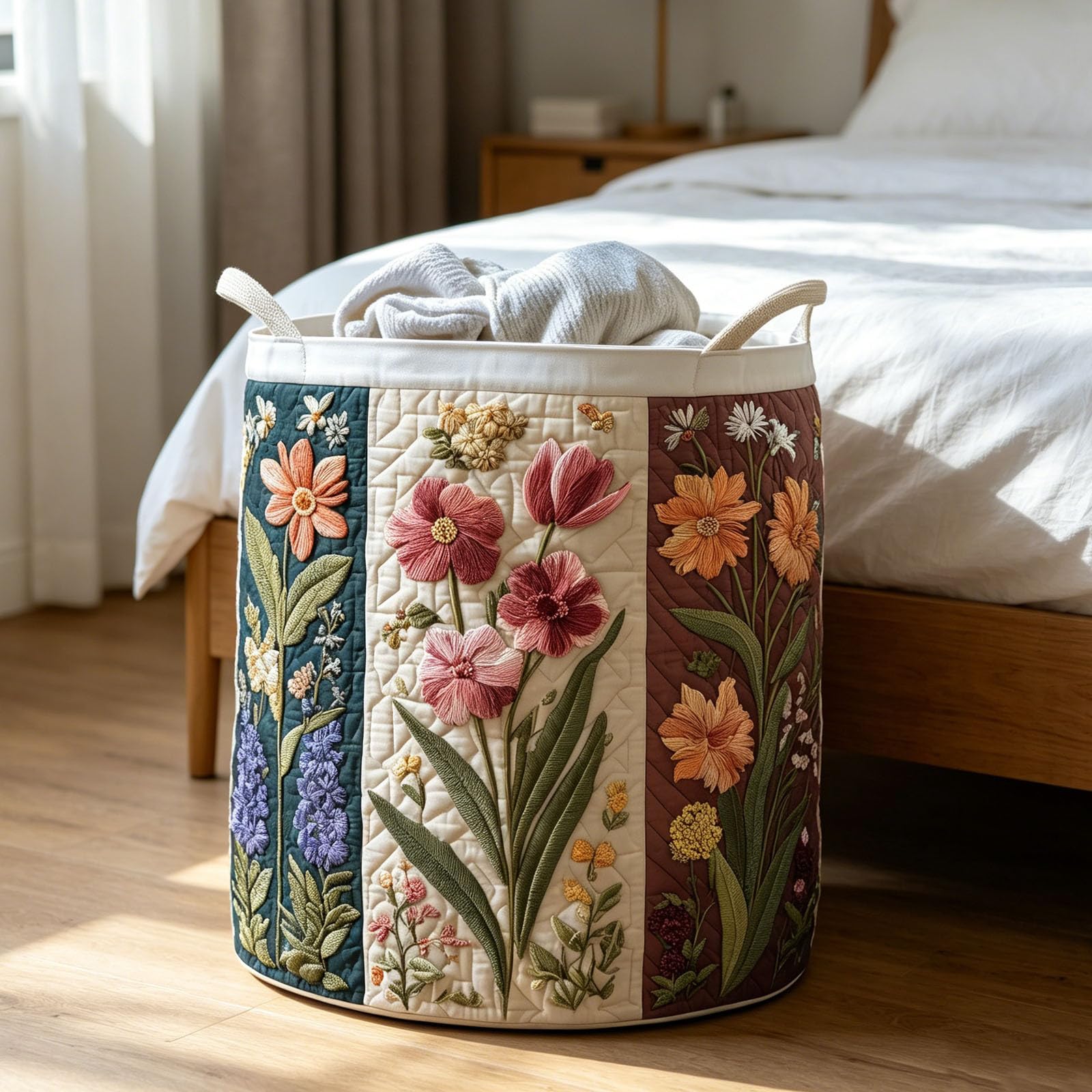 Cesto portabiancheria trapuntato con manici, cesto pieghevole per vestiti, giocattoli e articoli per la casa, in tessuto stile boho, ideale per l'organizzazione della casa