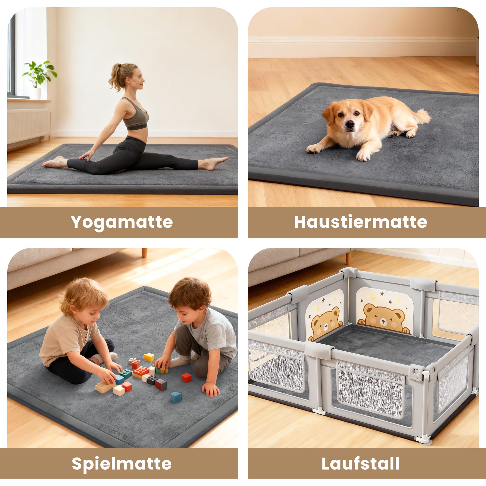 ACOMOPACK Baby Krabbelmatte 150x200x3.5cm Große Spielmatte mit Schaumfüllung Rutschfester Unterseite Weicher Teppich für Kinderzimmer und Laufgitter Dunkelgrau