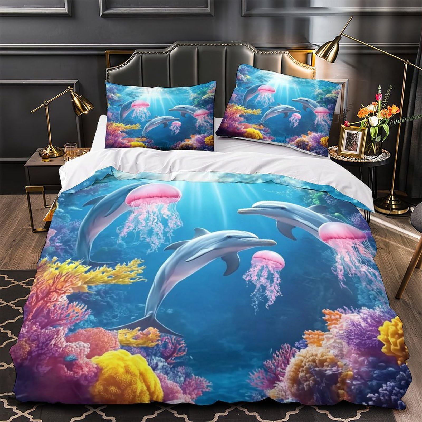 Housse de couette dauphin 140x200cm pour décorer la chambre fille