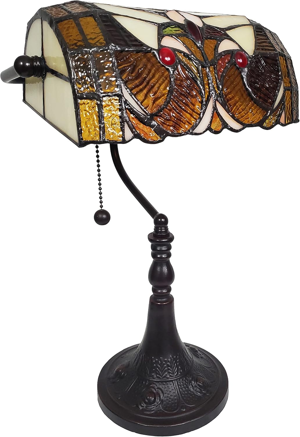Dark Amber Stained Glass Adjustable Banker Table Lamp