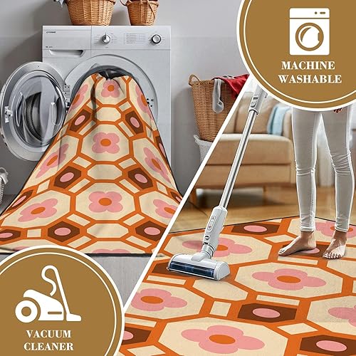 Miniatura 7 de 4x5 Boho Rug Rugs for Living Room Rugs for Entryway 70s Retro Seamless Pattern Orange Brown Pink Beige 60s 70s Bedroom Rug Door Mat Nursery Room