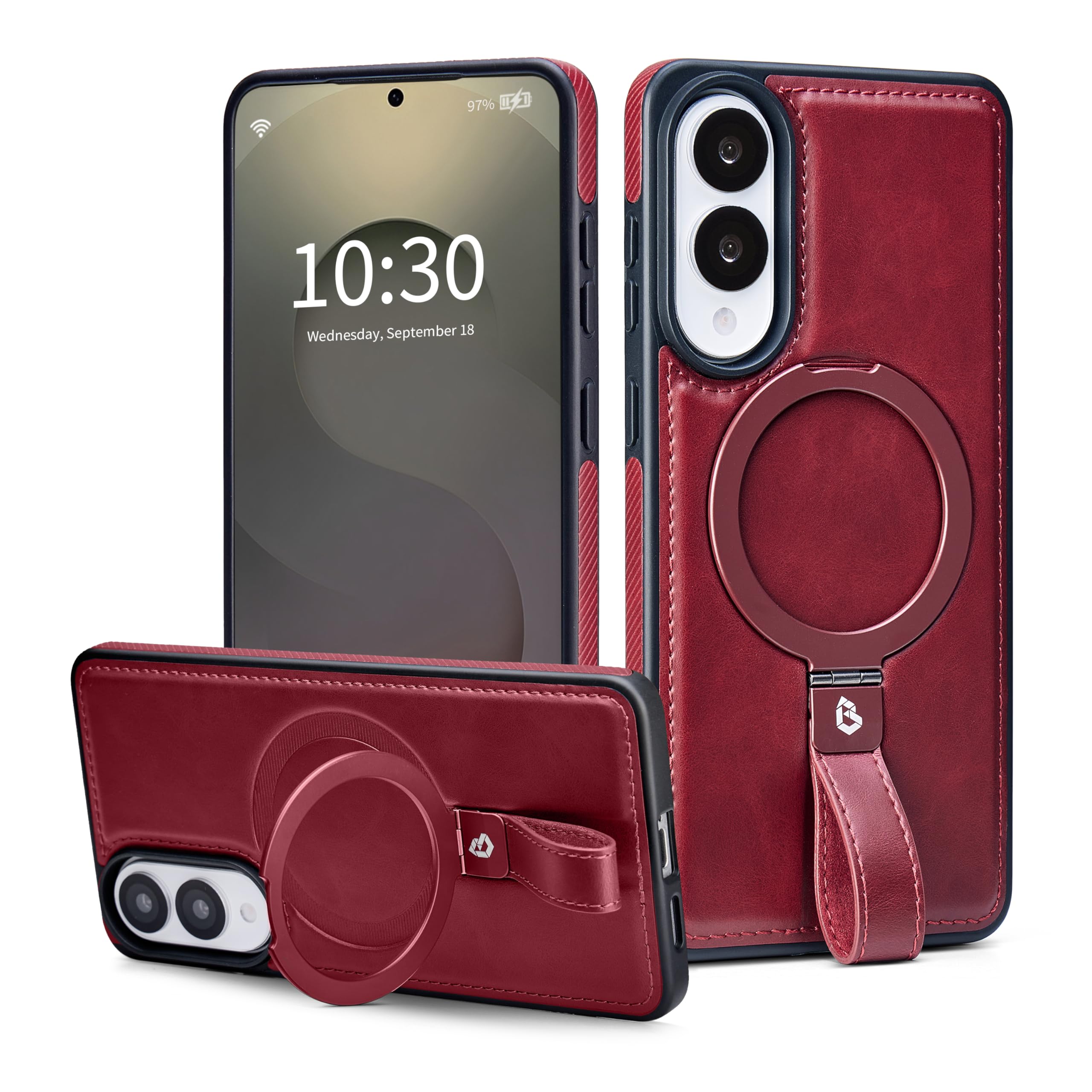 Butaiga for Samsung Galaxy S25 Edge Case Leather with Stand, Burgundy
