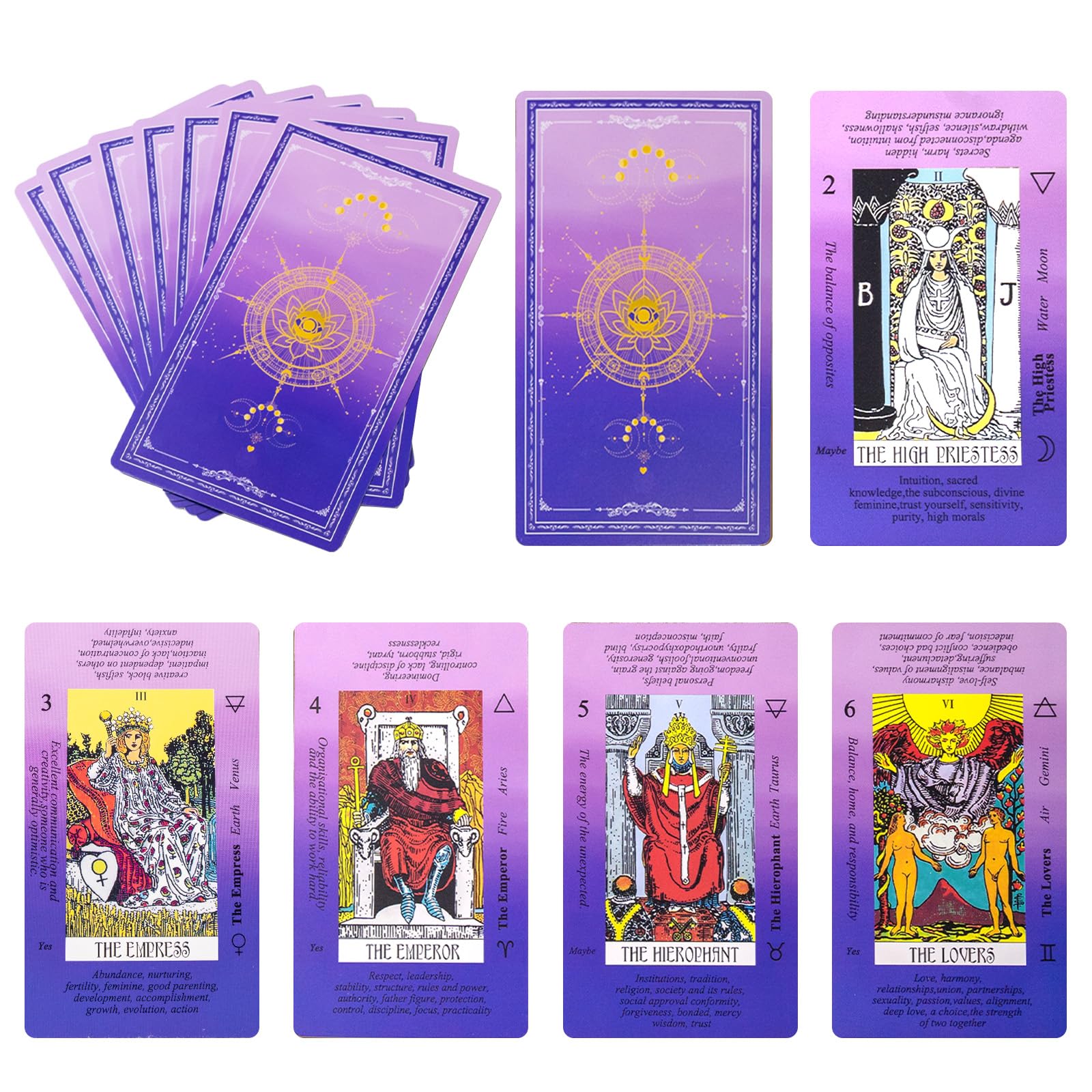 Erbacan Tarot Cards for Beginners with Classic Lined Pouch Carry Bag -Tarrot Cards with Meanings on Them, Learing Tarot Deck with Guide Book for Beginner or Expert