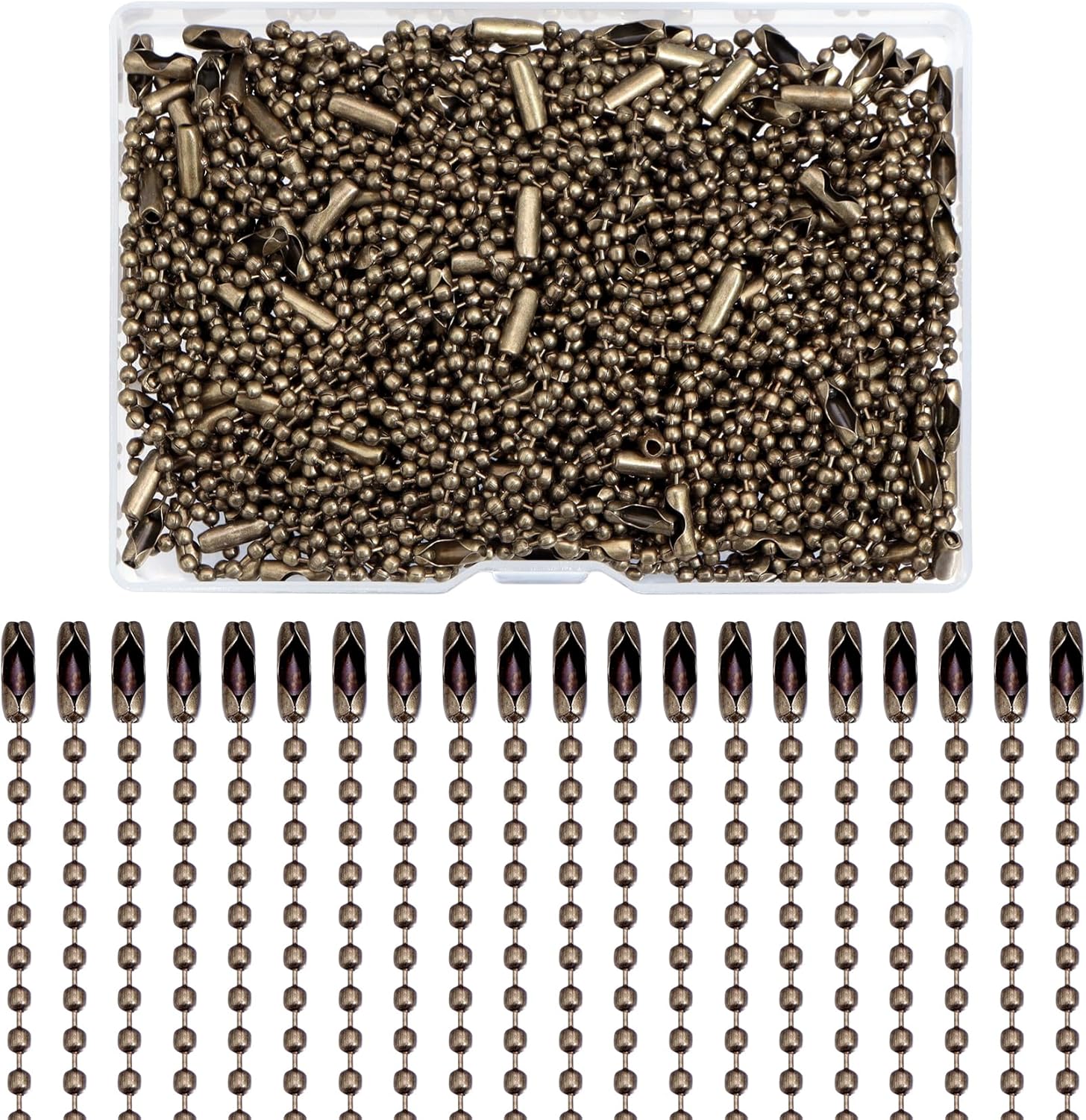 Lemonkey 100Pcs Ball Beads Chain Bulk,Bronze Keychain Rings Metal Chain,4 Inch Dog Tag Metal Small Chains with Connectors for Hanging Decoration