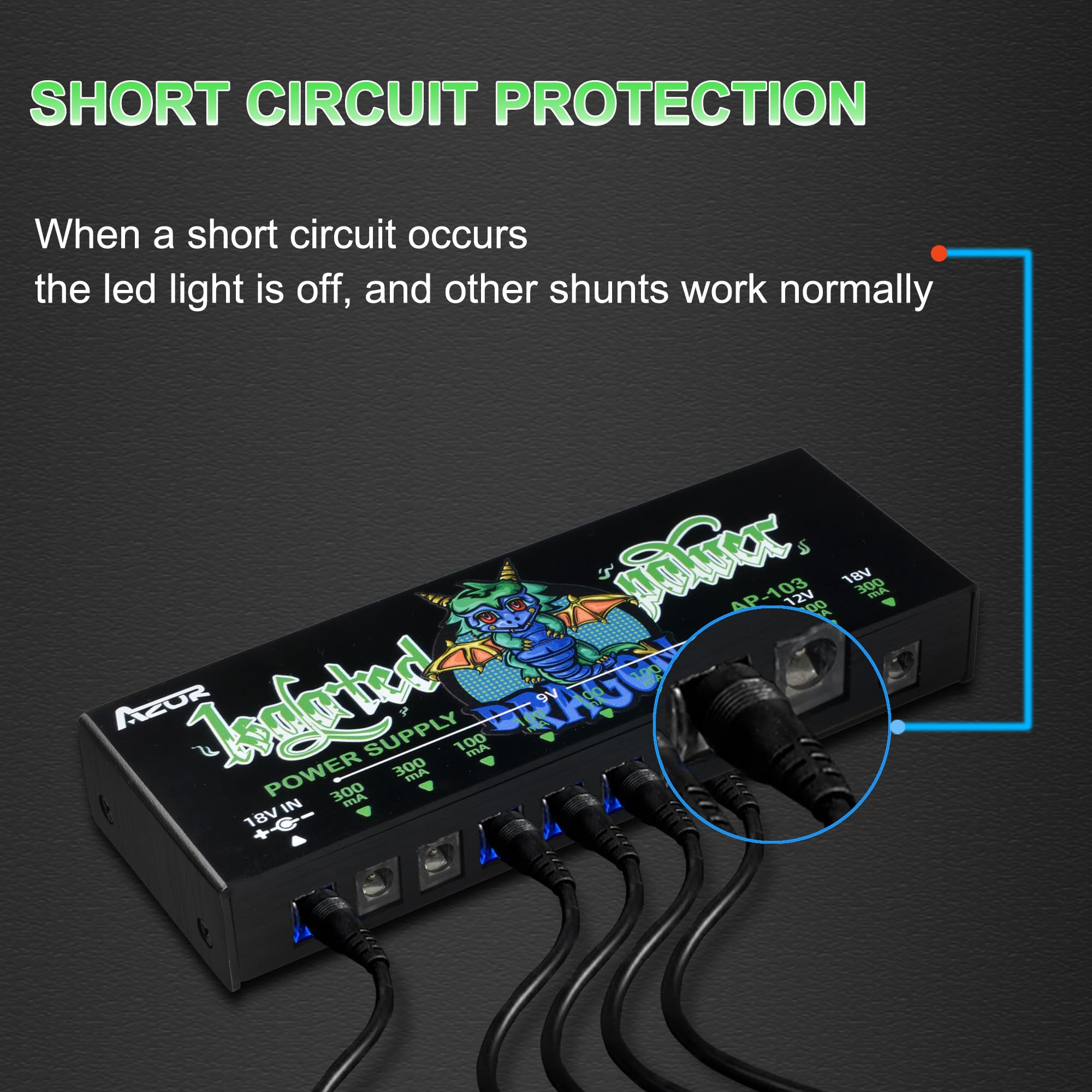 AZOR Guitar Pedal Power Supply, True Isolated Pedalboard Power