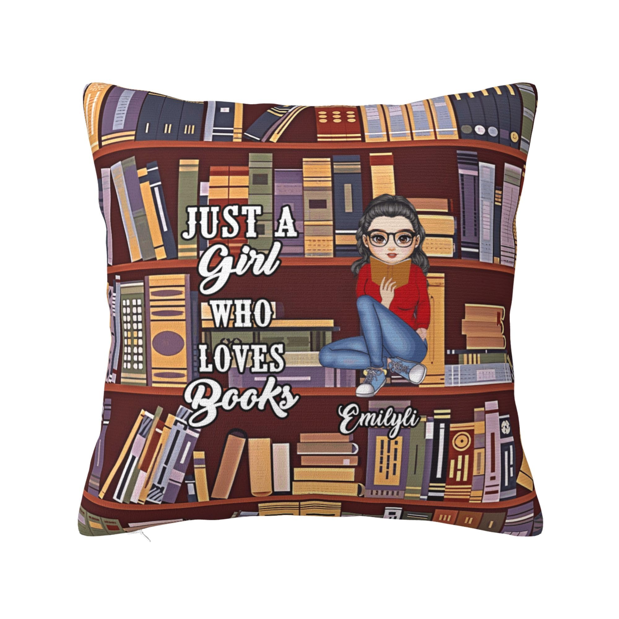 Hvnywmmg Personalized Just A Girl Who Loves Books Pillow Covers,Custom Name Cushion Cover Book Lovers Gifts Pillowcase Decorative Pillows for Couch Readers Bookworms Librarians Gift