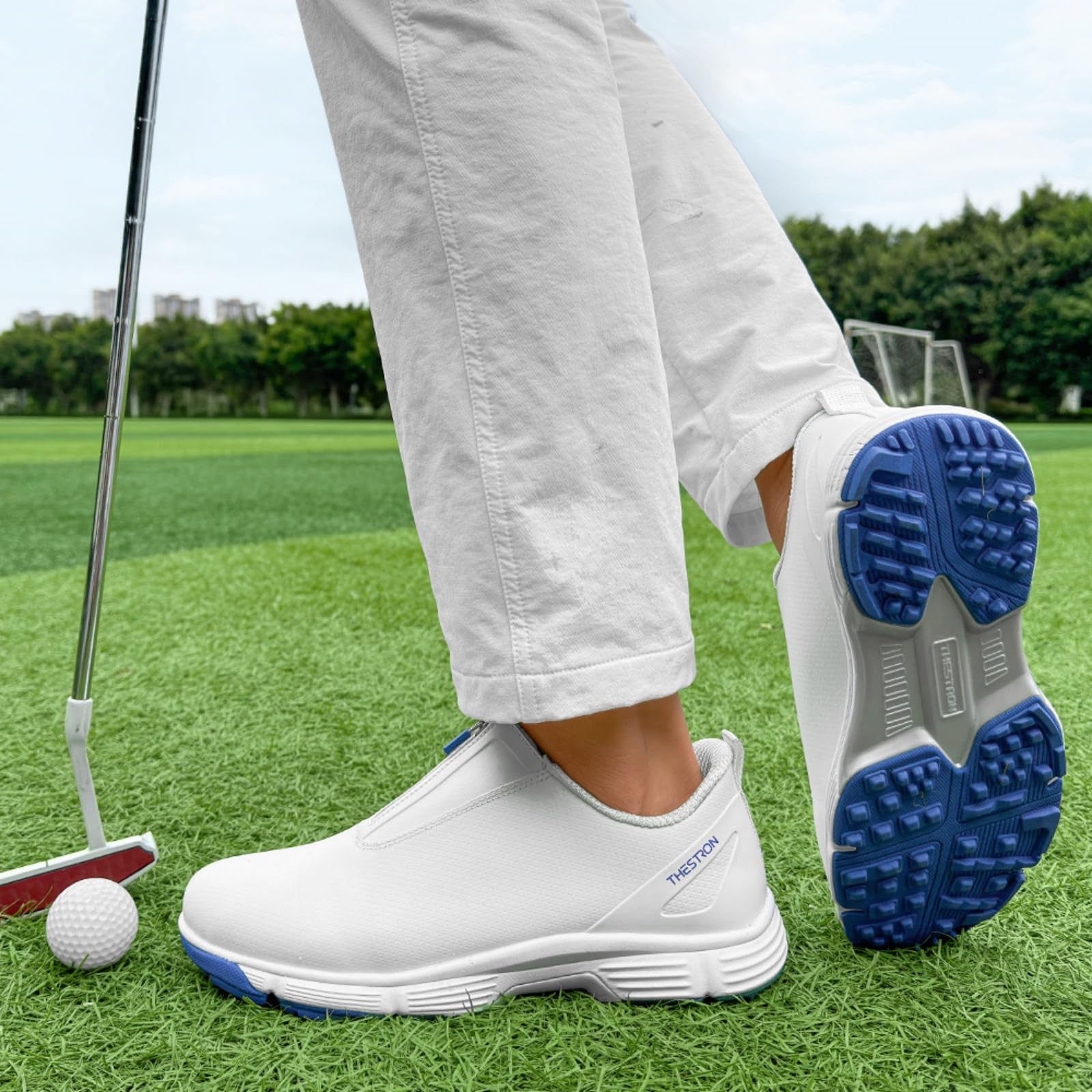 Męskie wodoodporne buty golfowe bezkolcowe wsuwane sneakersy golfowe lekkie profesjonalne antypoślizgowe buty sportowe do chodzenia