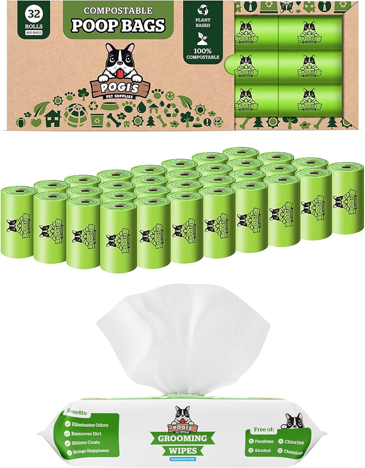 Pogi's Plantbased Poop n' Wipe Combo 480 Compostable Dog
