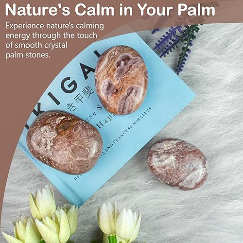 Miniatura 4 de Crocon Jaspe Rosetta de 1.969 in, piedra ovalada grande de palma de 900 quilates, para masaje de bolsillo natural, equilibrio de chakras, piedras
