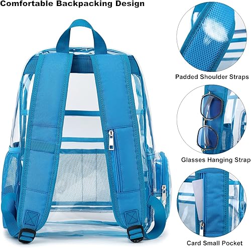 Miniatura 4 de Mochila escolar transparente resistente, mochilas transparentes de PVC transparente para niñas, niños, mujeres y hombres, Azul, Classic