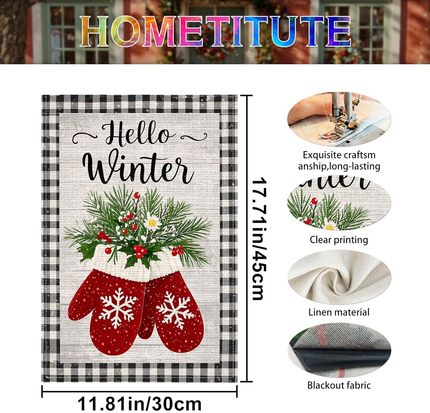 Hallo Winter Garden Flag 12x18 Inch Mittens Welcome Garden Flags Burlap Double-Sided Snowflakes Poinsettia Holiday Decoration Banner Merry Christmas Flag for Yard Lawn Decoration - Image 5