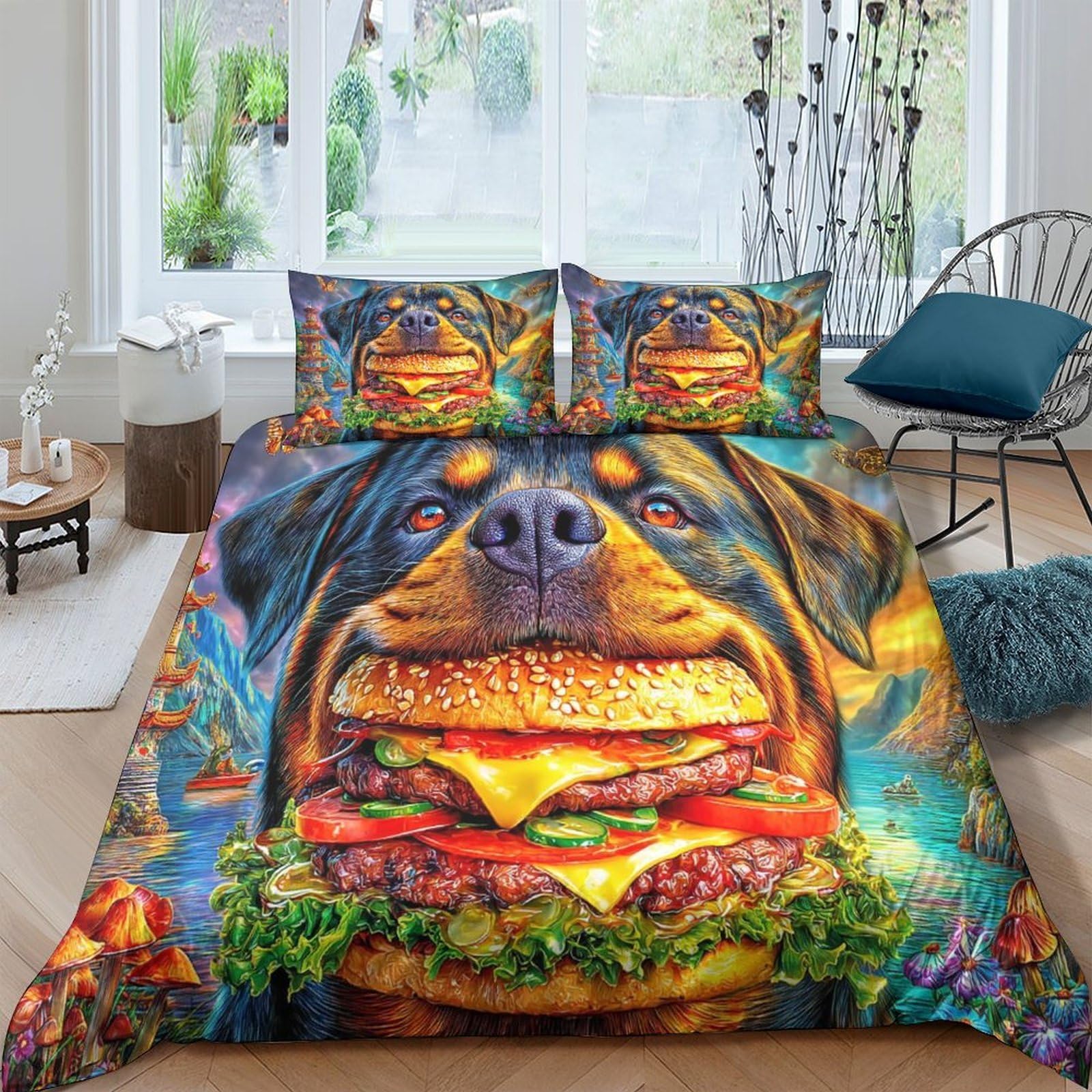 Housse de couette Rottweiler anti-transpiration avec parure de lit zippée facile à enfiler