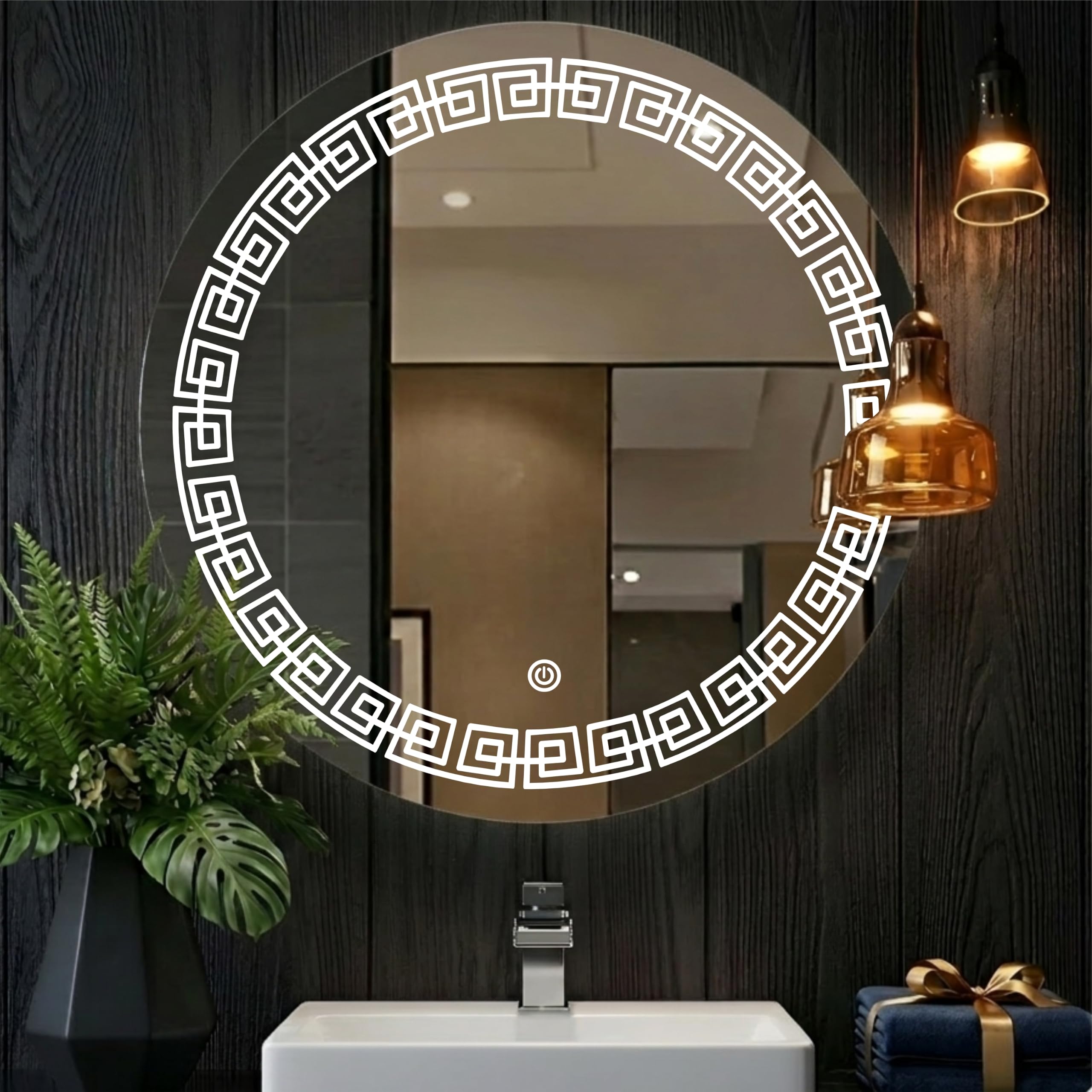 sgw Featuring a Sophisticated Greek Key Illuminated Border, This Modern Vanity Mirror adds a Luxurious Decorative Touch While Providing Bright, Even Lighting.-image-0