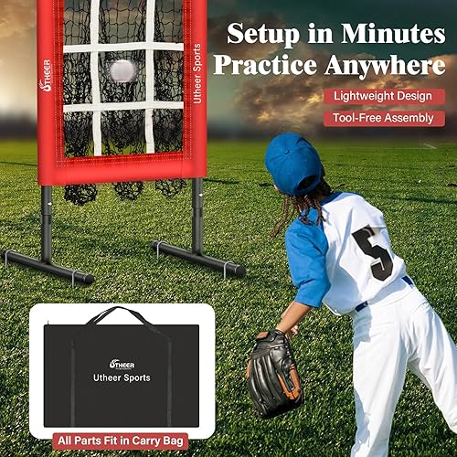 Miniatura 6 de Utheer Red de lanzamiento con zona de huelga de 9 hoyos, red de lanzamiento de béisbol de altura ajustable para lanzar, equipo de entrenamiento Red