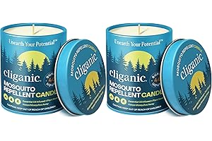 Cliganic Natural Mosquito Repellent Candle | Citronella, DEET-Free, 9oz, 2-Pack