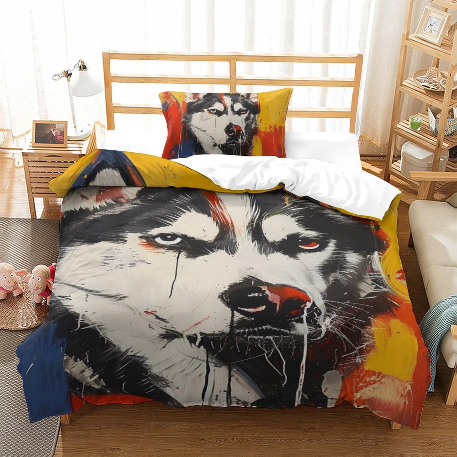 Housses de couettes Huskies imprimé 3D pour transformer l'ambiance d'une chambre d'ado 135x200