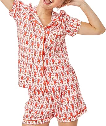 LLECDASEUI Y2k-pyjamaset voor dames, 2-delig, button-down apenshortsset, Roller Dupes konijn preppy loungewear-pyjama, blauw, XL