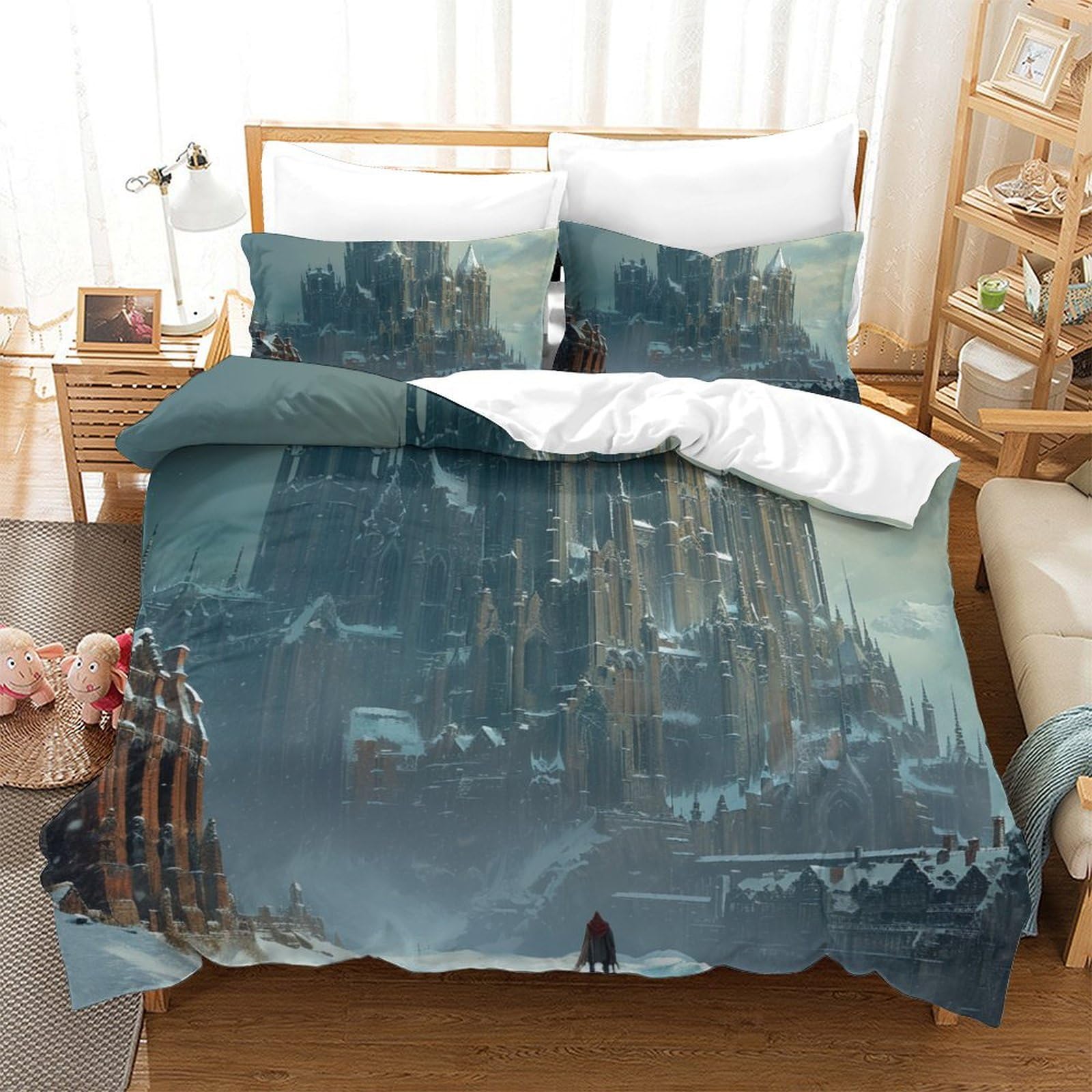 Housses de couettes 260x220 gothiques et parure de lit 3 pieces impression 3D microfibre