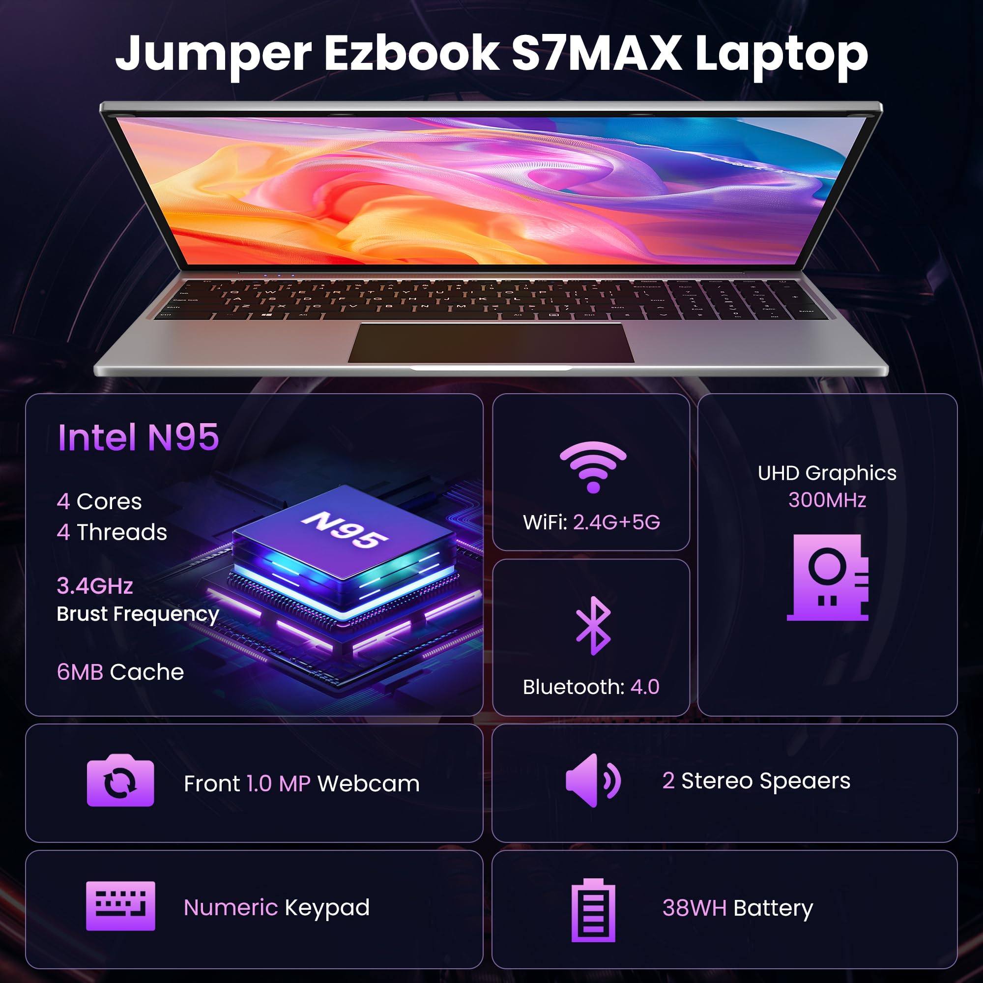 Jumper 15.6" Laptop With Office 365 - 4GB RAM, 128GB Storage, 5205U Processor, FHD Display, Portable For Work & School
