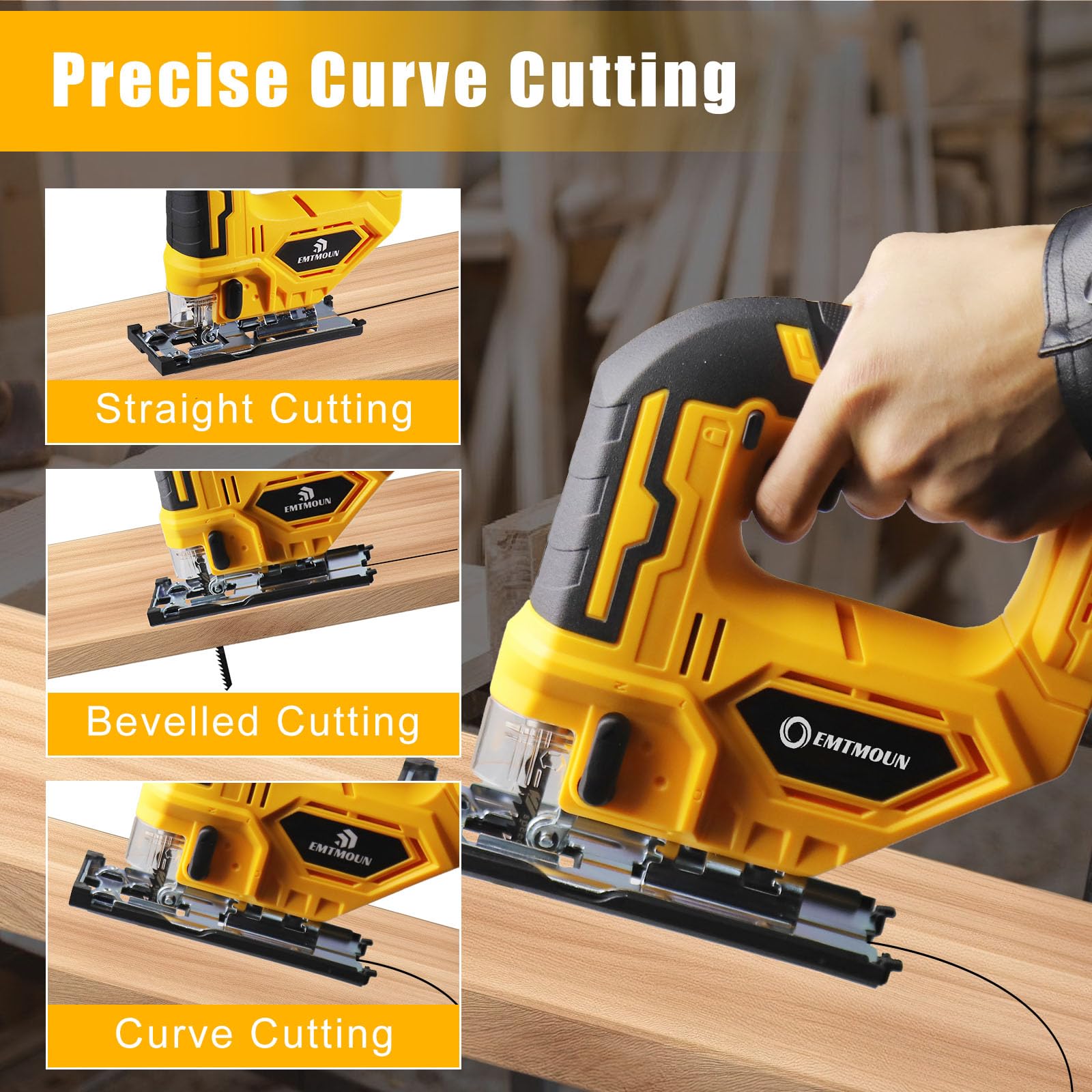 Seghetto alternativo senza fili per Dewalt 20 V Max batteria, seghetto alternativo senza spazzole per taglio dritto/curvo/smussato/circolare, 3200 giri/min, 3 impostazioni orbitali, tagli smussati da