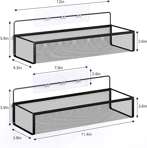 Miniatura 2 de Fixwal Paquete de 2 estantes organizadores de baño con 4 ganchos, resistente al óxido, para montaje en pared, resistente adhesivo, sin