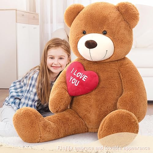 Miniatura 116 de Oso de peluche gigante de 52 pulgadas, animal de peluche grande con corazón, oso de peluche marrón grande para niños, regalo de San Valentín