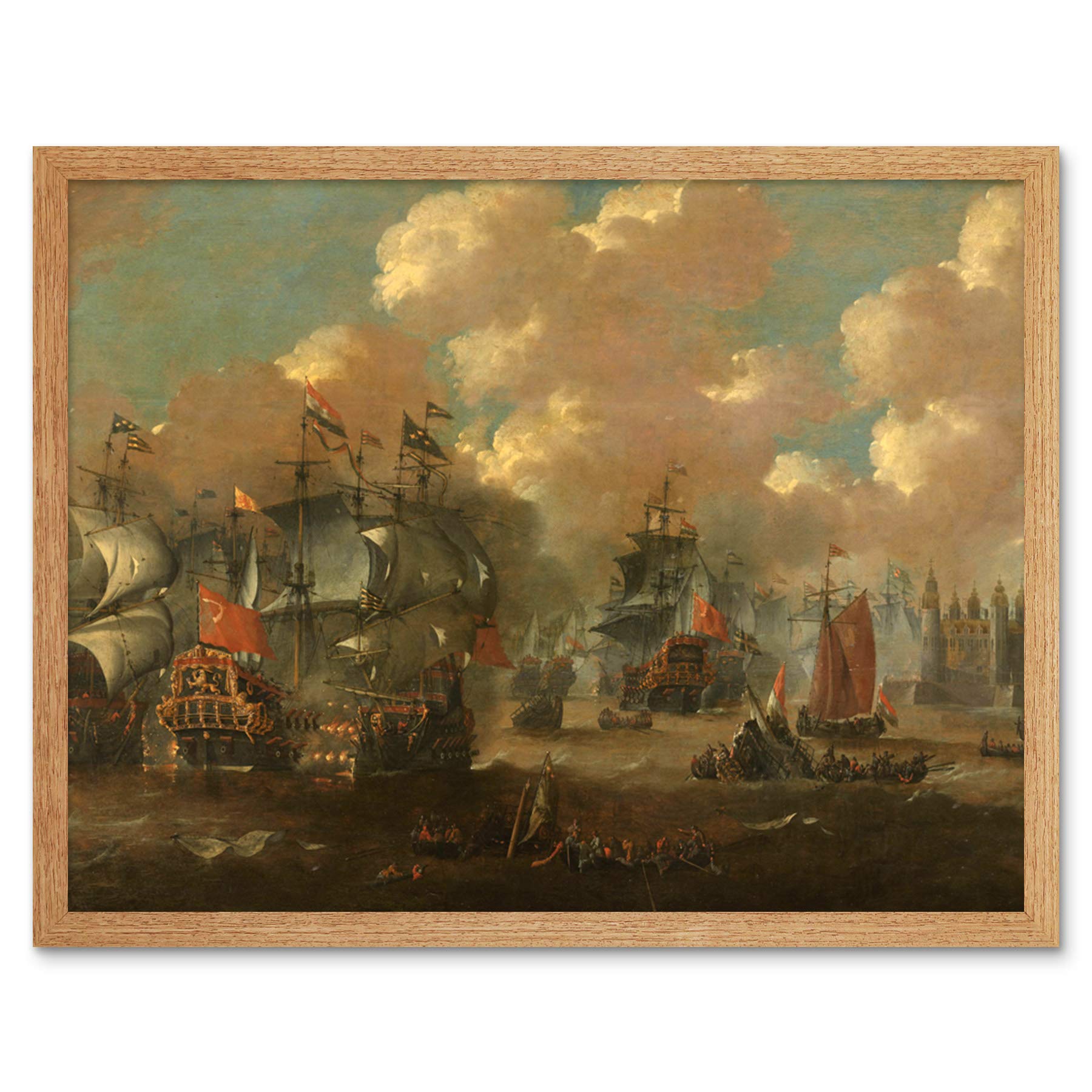 Artery8 Van De Velde Naval Battle Between Dutch Swedish Fleets Art Print Framed Poster Wall Decor 12x16 inch