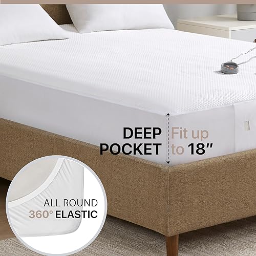 Miniatura 2 de Beautyrest Protector de colchón térmico King  Calentador de cama eléctrico fresco al tacto, 5 niveles de calor, apagado automático, bolsillo
