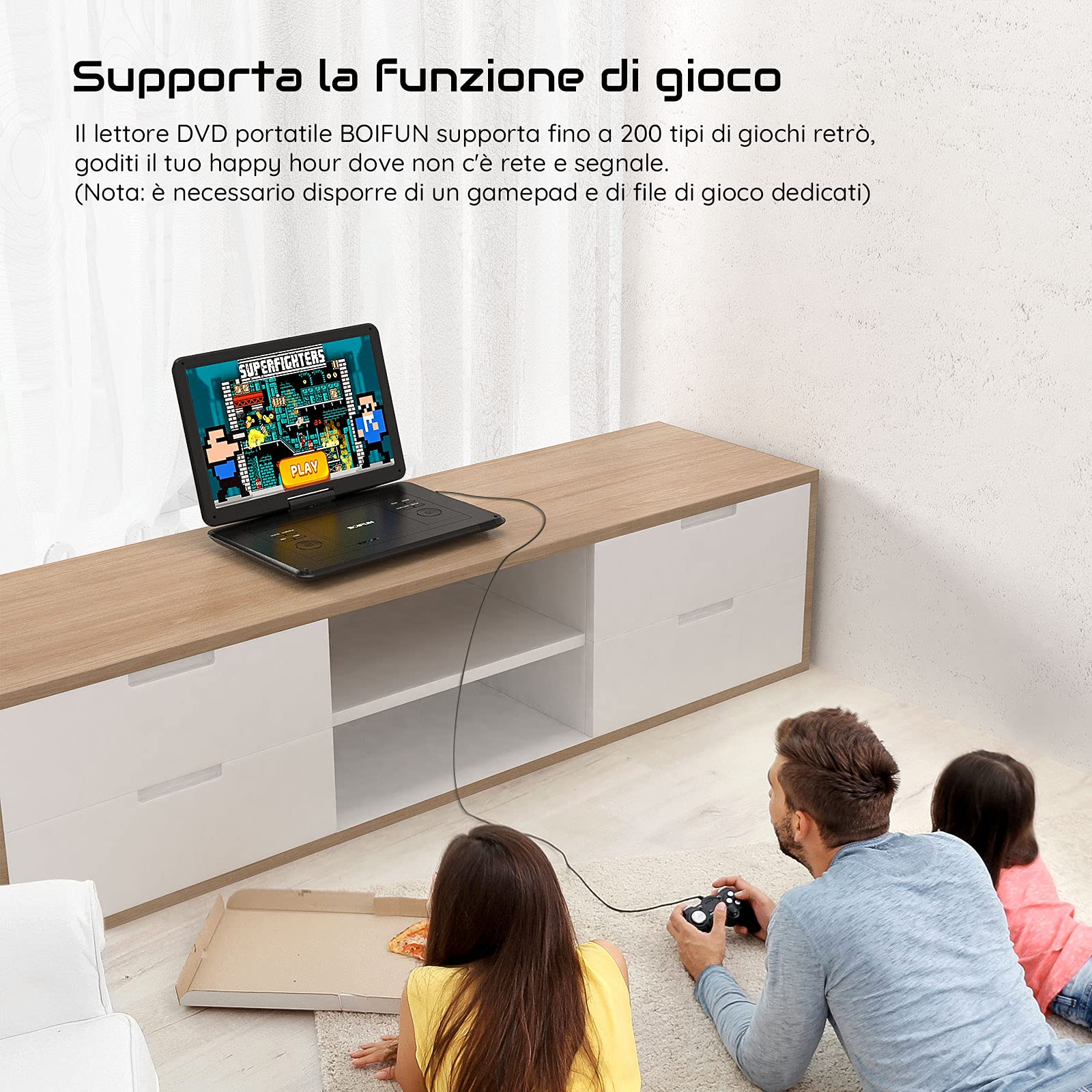 Lettore DVD Portatile 17,5" Schermo HD 16" Batteria 6 Ore USB/SD Sync TV Nero