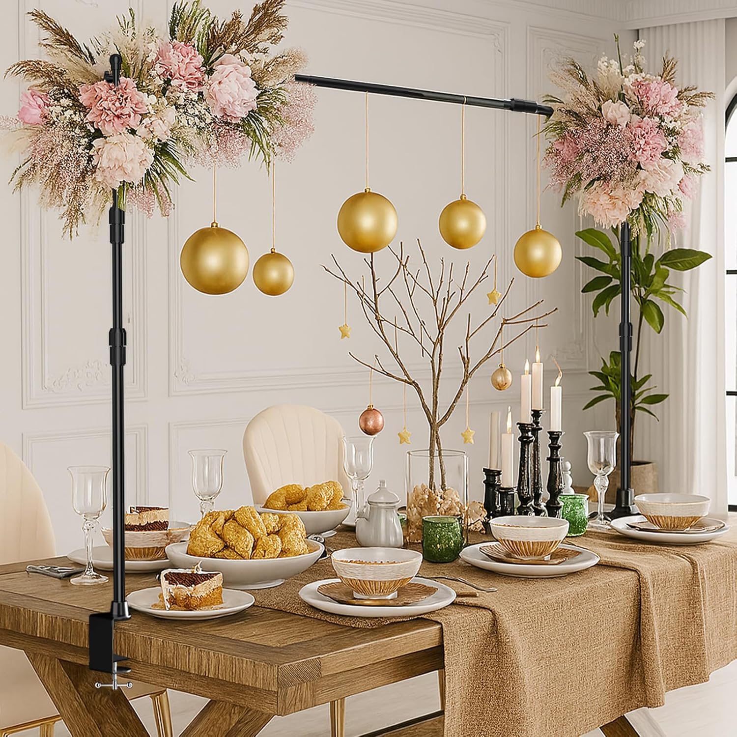 EMART Soporte Fondo Fotográfico Ajustable 180x240cm, Soporte de Fondo de Mesa con Abrazaderas, Arco Decorativo de Mesa para Cumpleaños, Bodas, Fiestas, Decoración de Aniversario