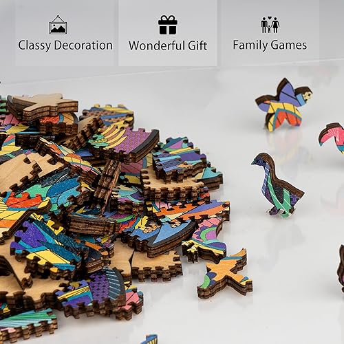 Miniatura 4 de FvMemo Rompecabezas de madera para adultos, rompecabezas de madera de pavo real de 200 piezas, rompecabezas únicos en forma de animales,