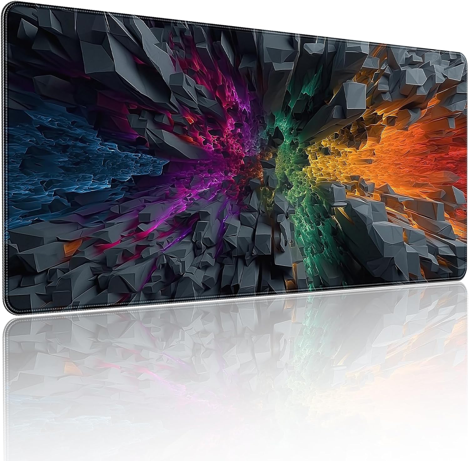 Large Gaming Mouse Pad, Colorful 3D Explosion Pattern, 35.4 x 15.7 Inches, Non-Slip Base, Waterproof, XXL Desk Mat