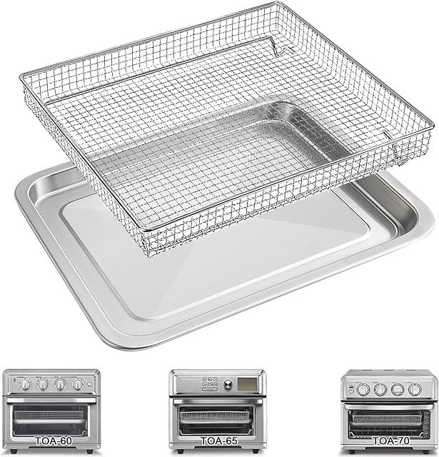 Air Fryer Basket Tray Replacement for Cuisinart TOA-60 TOA-65 TOA-70 Toaster Air Fryer Convection Oven, 12.4 * 11'' Steel Mesh Basket Wire Rack Accessories Parts, Dishwasher Safe