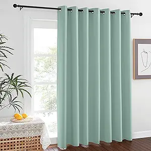 NICETOWN Window Treatment Sliding Door Curtain - Thermal Insulated Width Solid Blackout Patio Glass Door Drape, Extra Wide Draperies (Seafoam Green, 100 inches Wide x 84 inches Long)