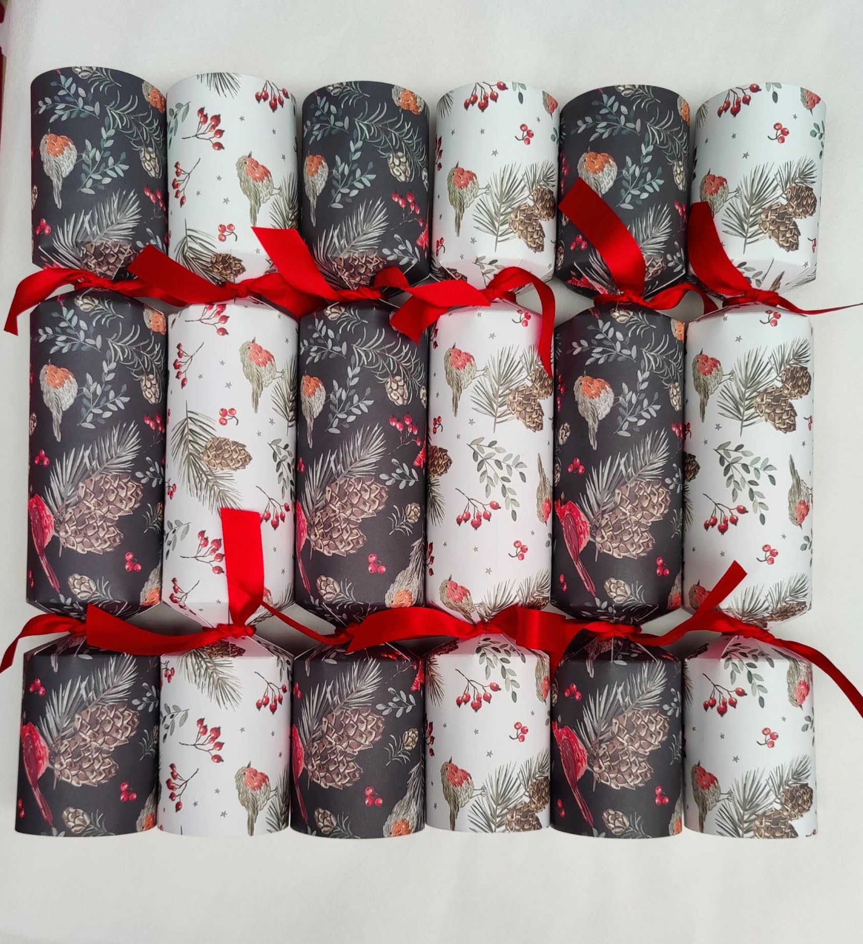 Eco Friendly Christmas Crackers Box of 6 x 12" crackers, filled with Hat, Joke, pack of Seeds. Non-Plastic crackers, handmade in the UK.