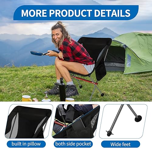 Miniatura 6 de SHALLWE Sillas de campamento ultraligeras, silla de campamento plegable portátil con marco de aluminio para adultos, ligera y plegable para