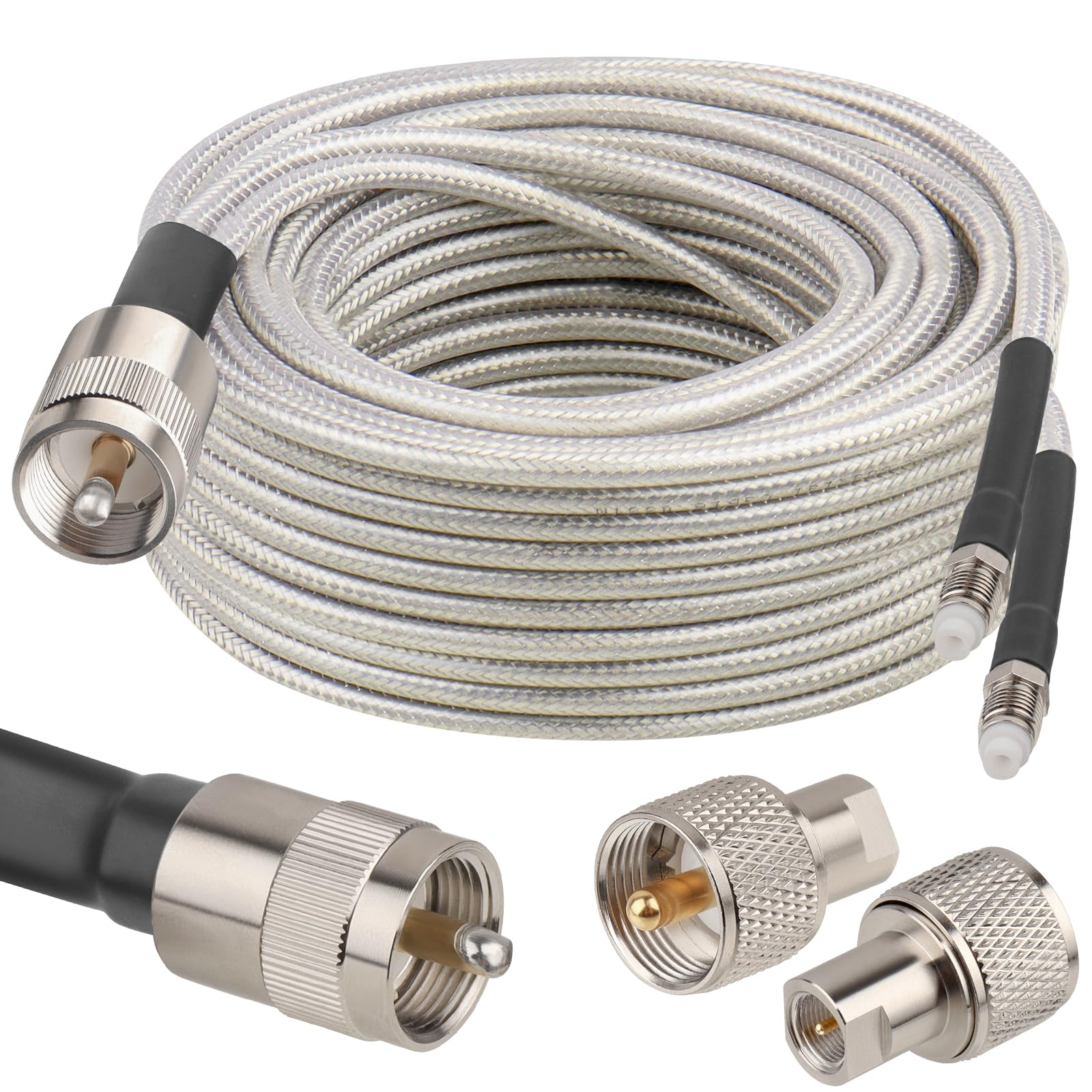 MOOKEERF Dual CB Antenna Coax Cable 35FT,Low Loss RG8X Stranded Core CB Coax Cable with PL-259 and FME/PL259 Male Connector - 35 Foot