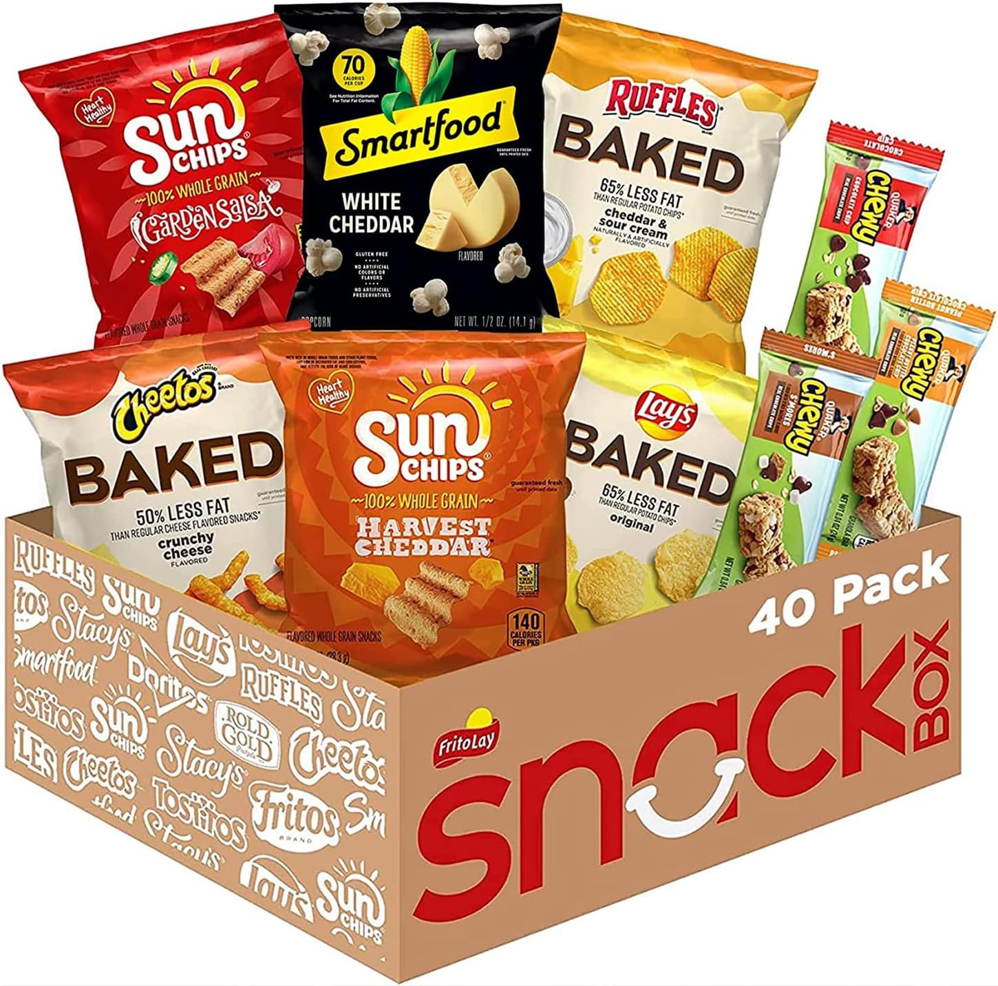 Frito-Lay Snack Time Favorites with Baked, Smartfood, Sunchips and Quaker Chewy Granola Bars Variety Pack, (Pack of 40)
