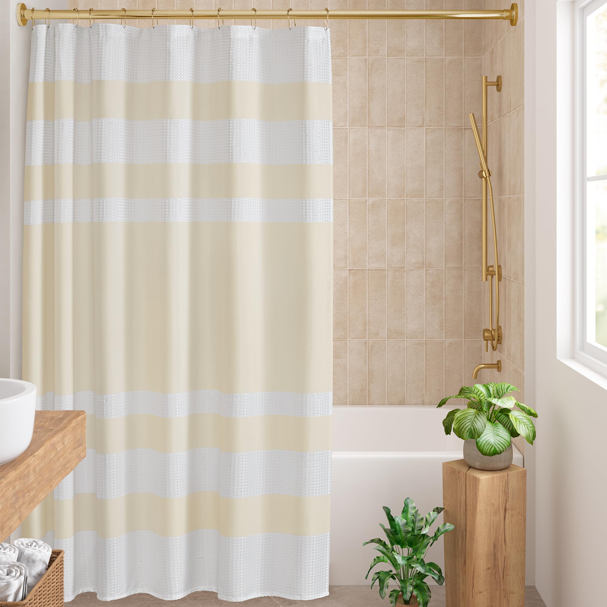 Amazon.com: Madison Park Shower Curtain Spa Waffle Weave Extra Long ...