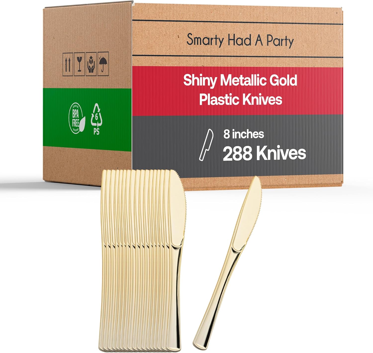 Plastic Knives Heavyweight 288 Pcs - Disposable Fancy Gold Silverware Plastic Knife Set - Heavy Duty Bulk Party Cutlery Flatware Utensils For Wedding, Thanksgiving, Birthday & All Occasions