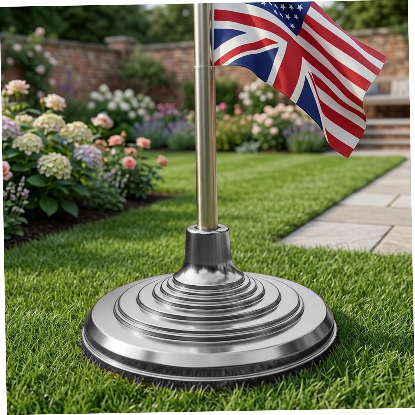 Base Ancha para mástil de Bandera para mástiles telescópicos de 1 y 1, 3 Pulgadas – Soporte para Banderas de Interior de Alta Resistencia de 12 Pulgadas con Soporte Estable, Plateado