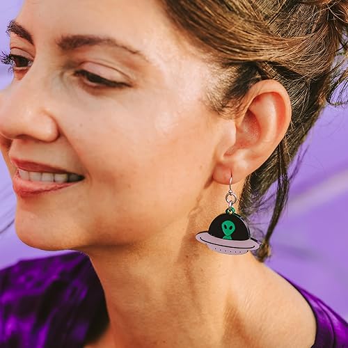 Miniatura 8 de Alien UFO Dangle Earrings Lightweight Hypoallergenic Fun Spaceship Jewelry for Science and Space Lovers