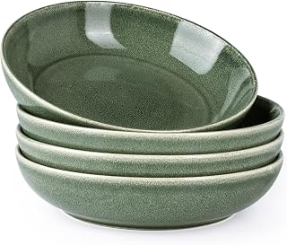 AmorArc 8.5'' Large Ceramic Pasta Bowls Set, 36oz Stoneware Bowls Set of 4 for Kitchen, Reavtive Glaze Bowls-Microwave, Dishwasher Safe for Pasta,Salad,Oatmeal -Jade Green